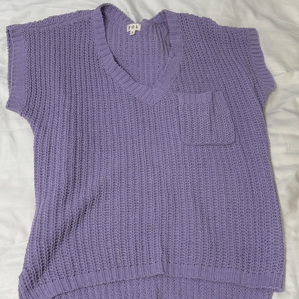 POL Women's Lavender V-Neck Sweater Vest